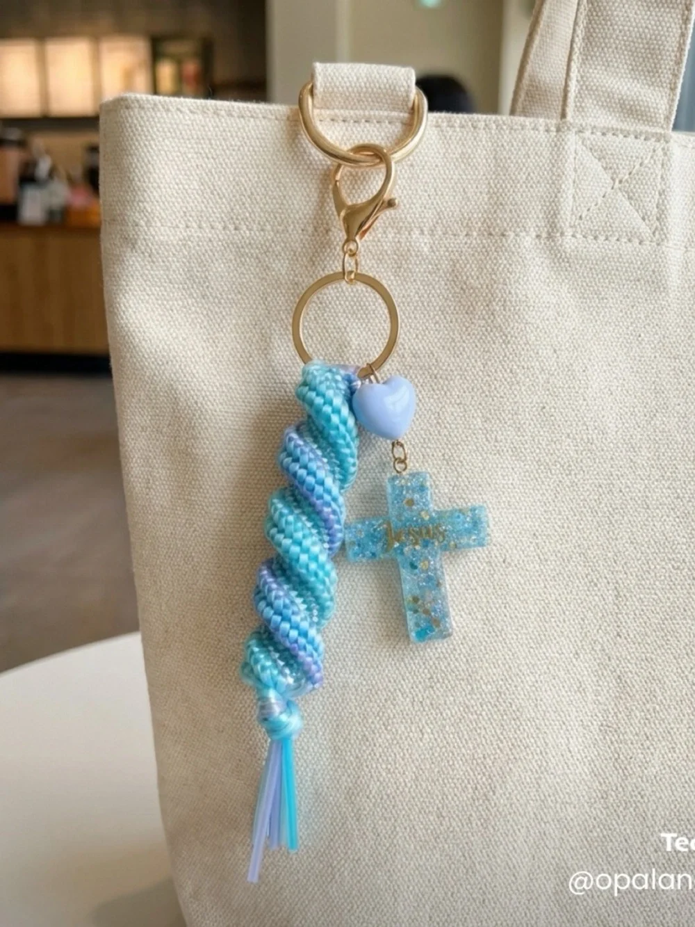 Blue Serenity Cross Keychain - Picture 2 of 4